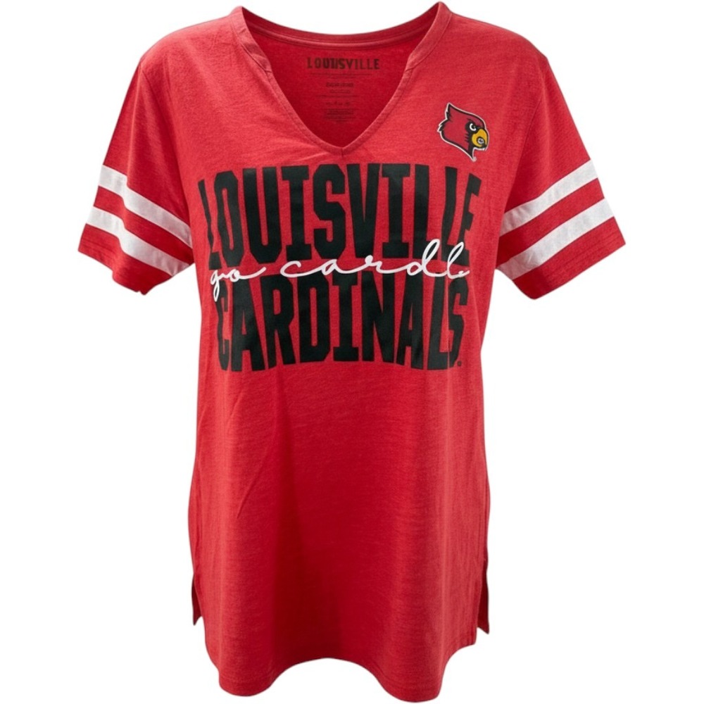 Captivating Louisville Cardinals Womens Red V-Neck Graphic Tee Shirt Size M NeW